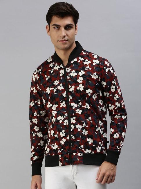veirdo maroon cotton regular fit floral print jacket
