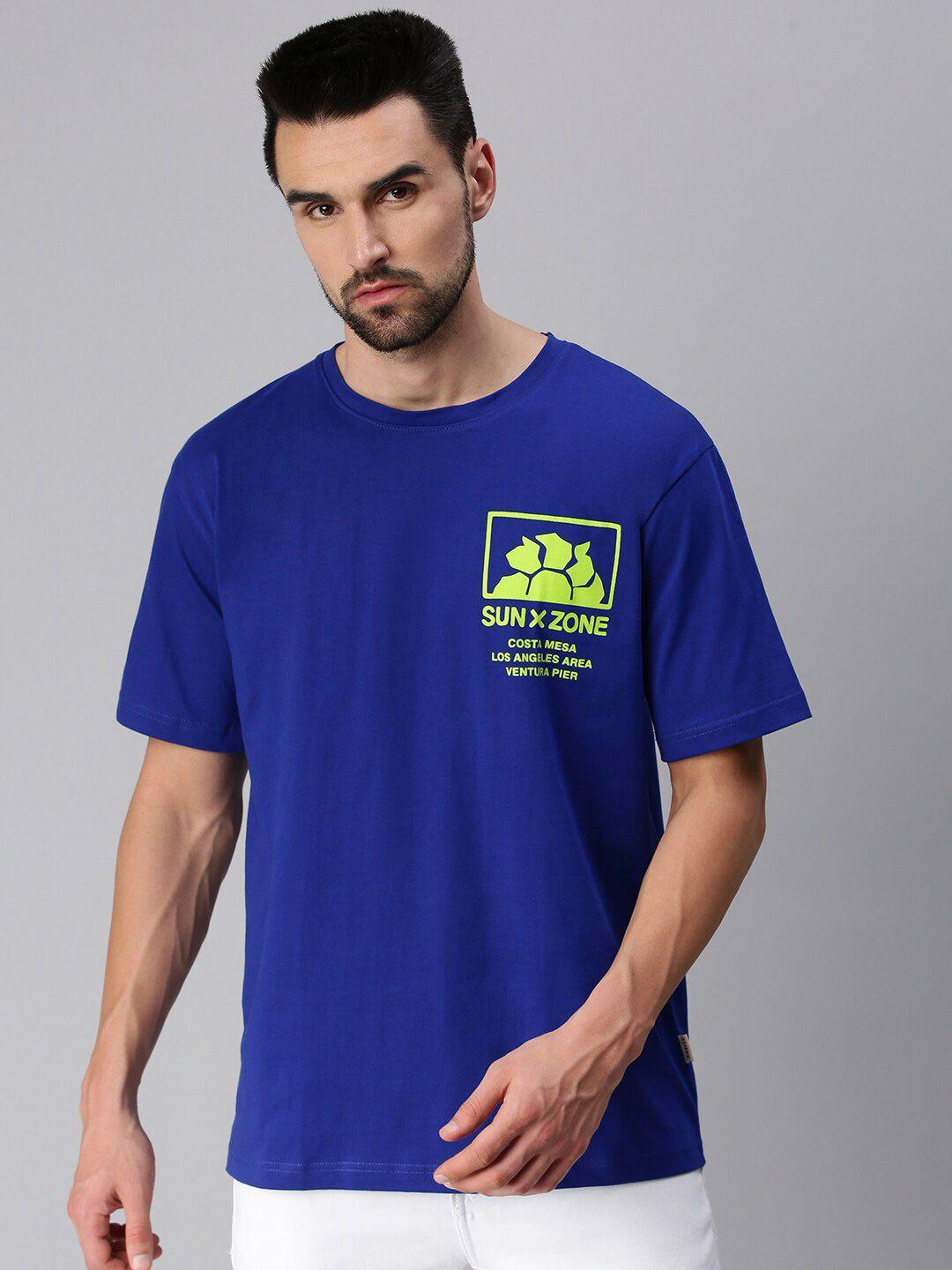 veirdo men blue printed applique loose t-shirt