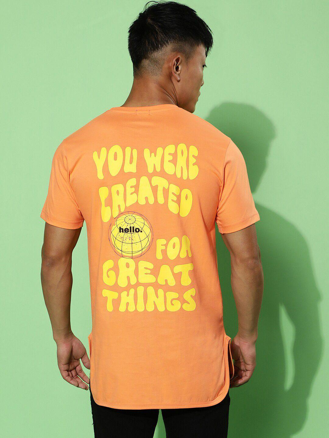 veirdo men orange typography printed applique t-shirt