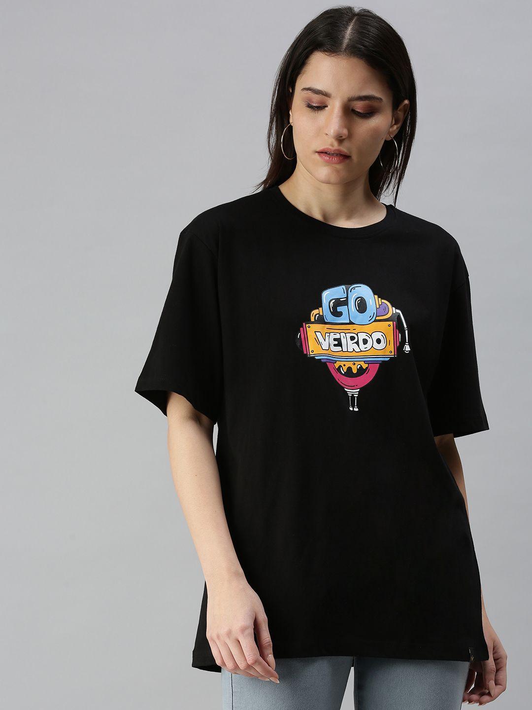veirdo women black printed oversize t-shirt