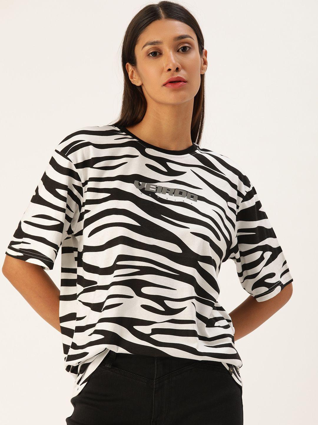 veirdo women white & black zebra print loose t-shirt