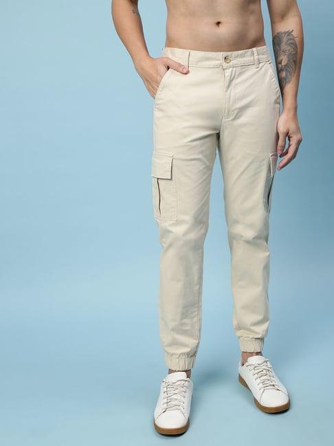 veirdo beige slim fit stretchable jogger pants