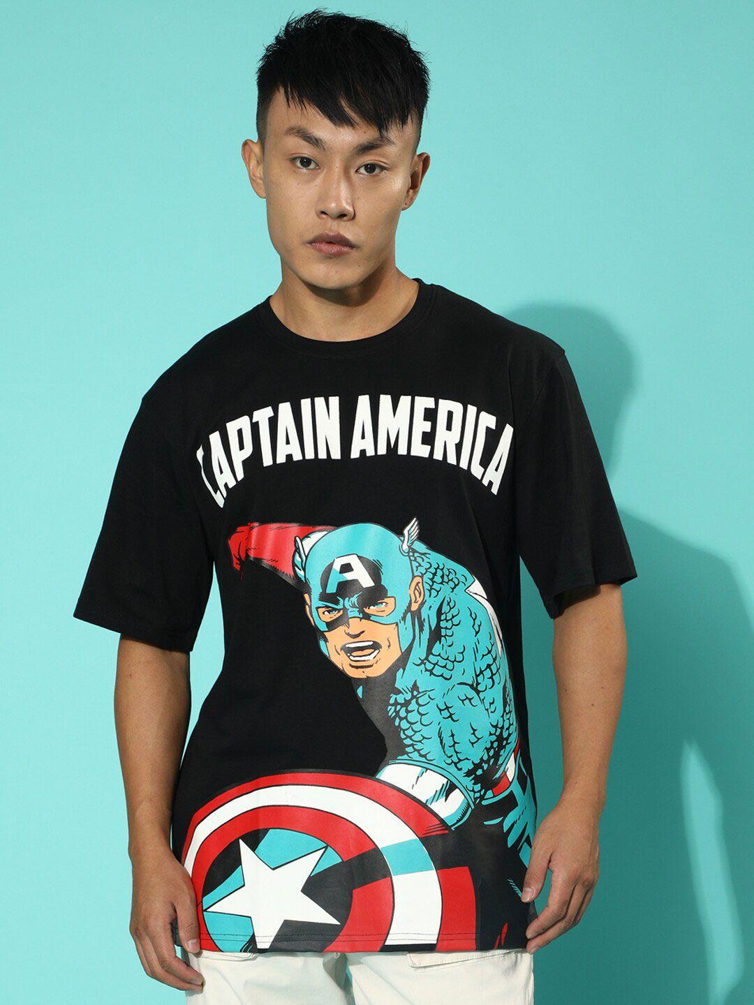 veirdo black captain america printed oversize-fit cotton t-shirt