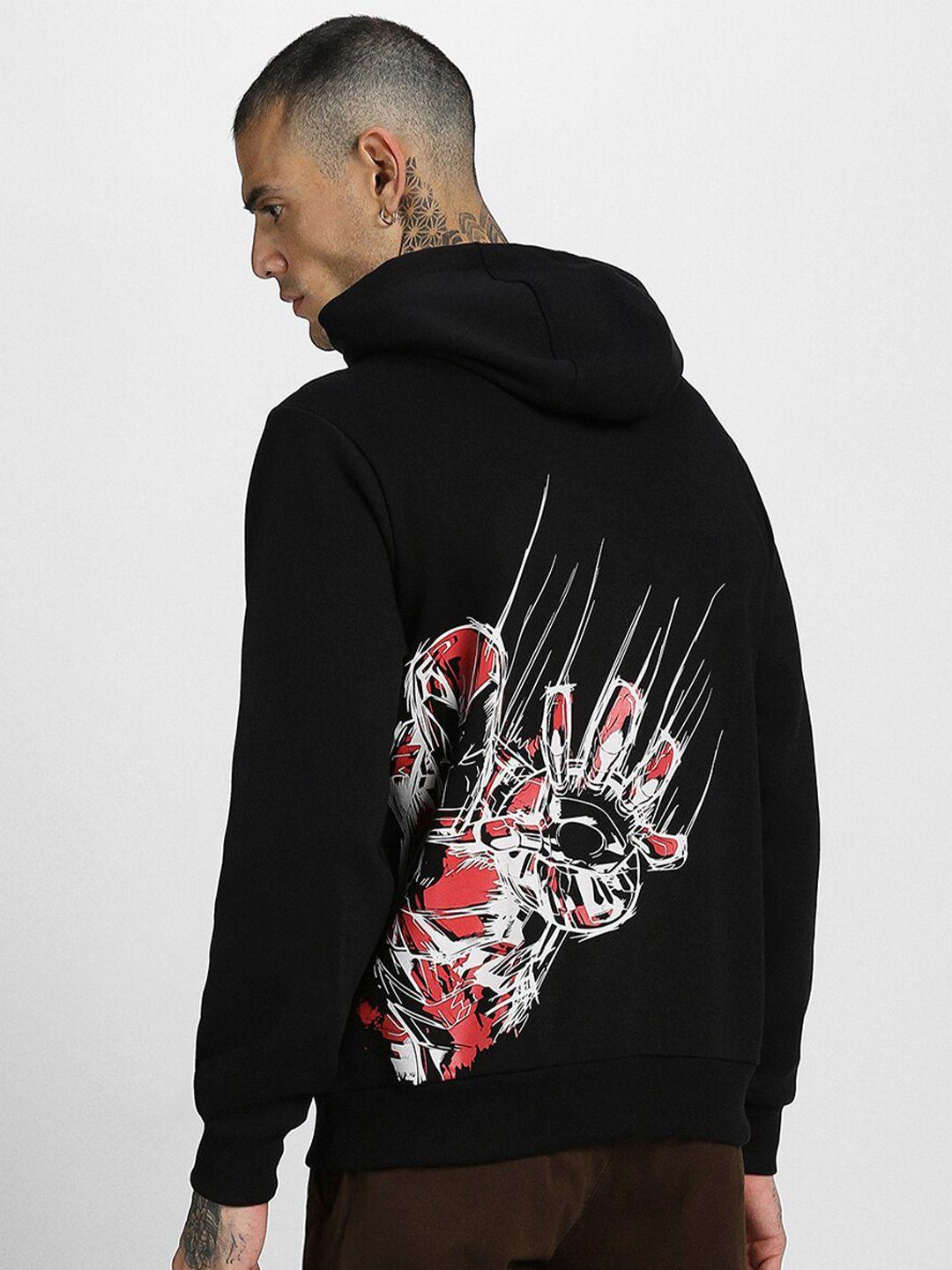 veirdo black iron man superhero graphic printed hooded fleece pullover sweatshirt