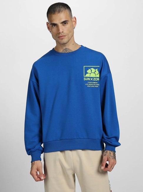 veirdo blue loose fit graphic print oversized sweatshirt