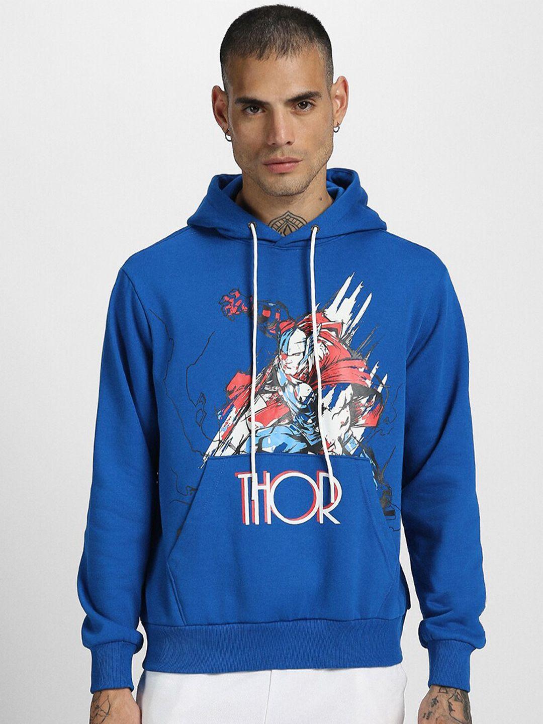 veirdo blue thor printed long sleeves fleece pullover hooded sweatshirt