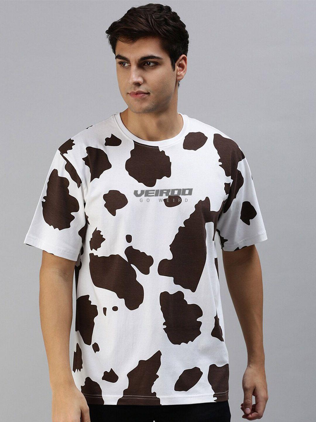 veirdo cow skin print monochrome round neck loose fit cotton t-shirt