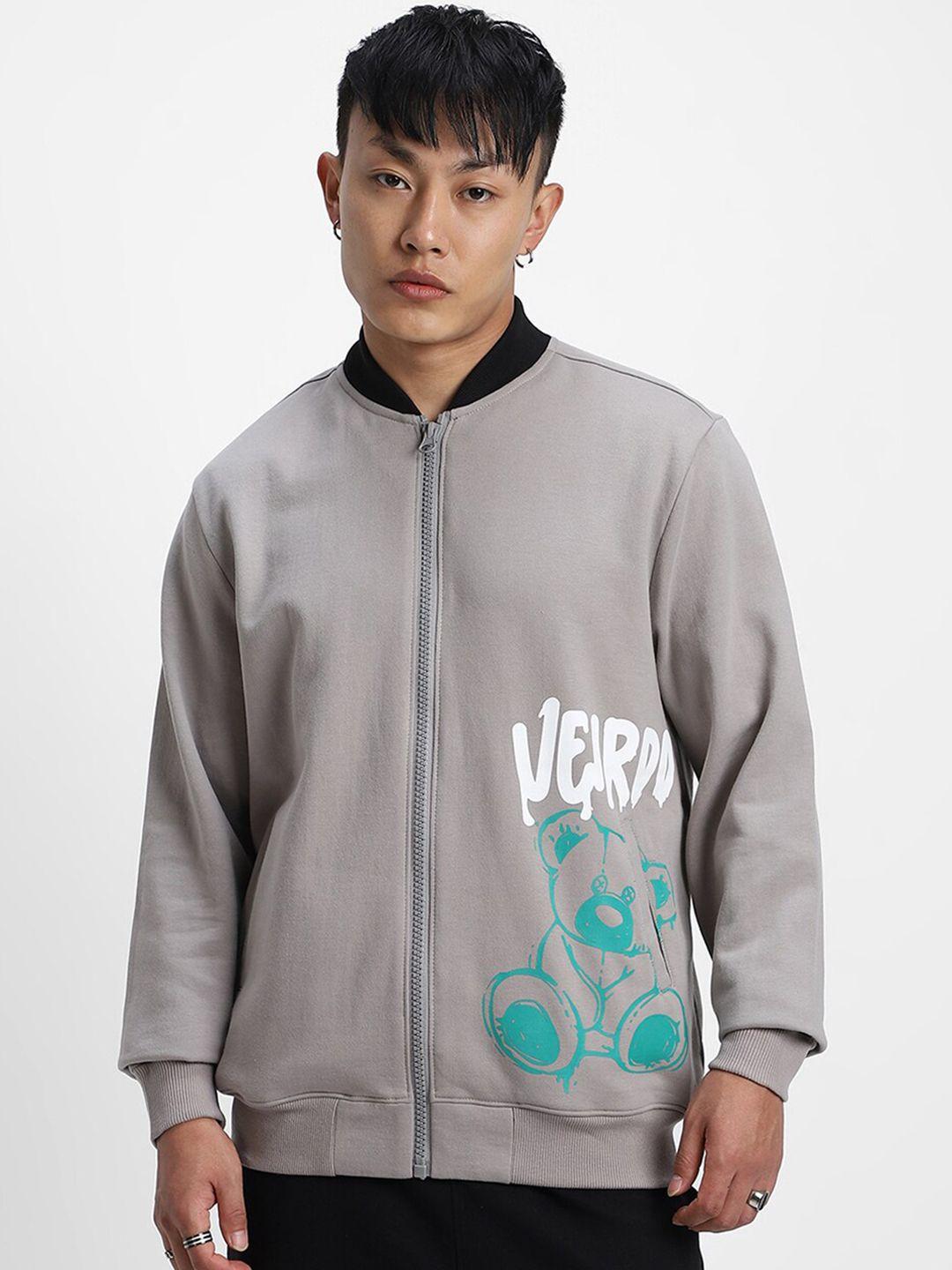 veirdo grey graphic printed fleece lightweight bomber jacket