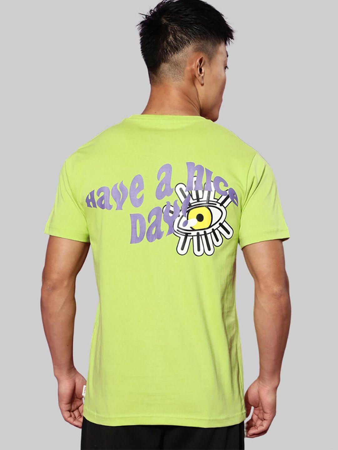 veirdo lime green & lavender typography printed bio finish cotton t-shirt