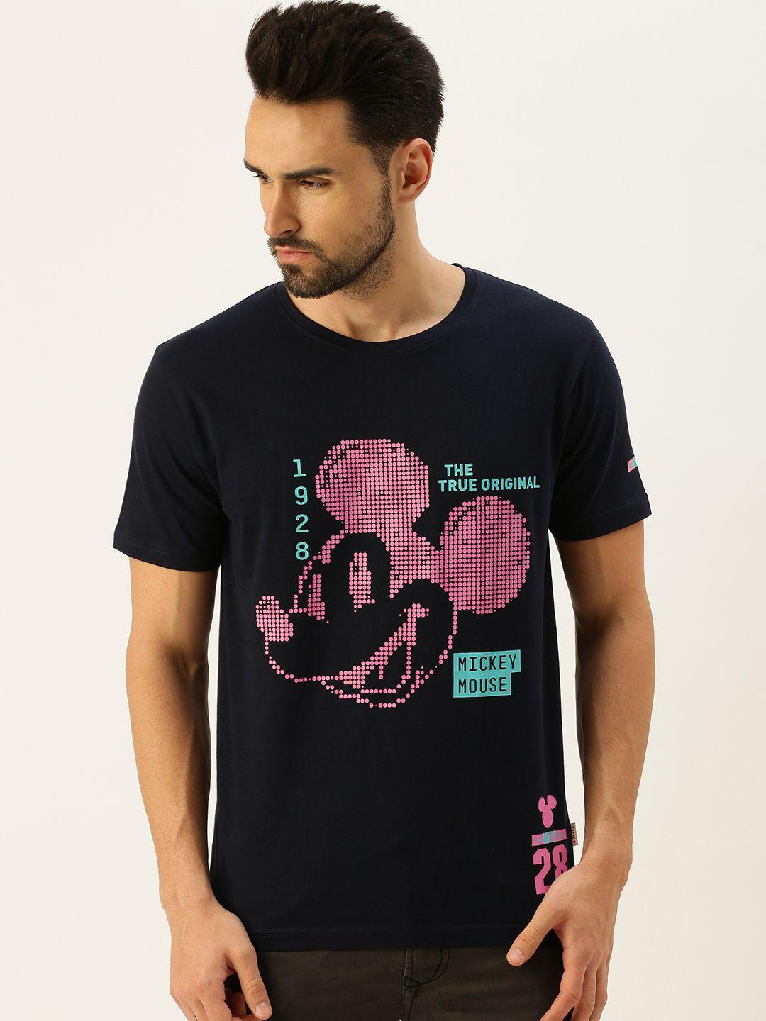 veirdo men black & pink mickey mouse printed cotton t-shirt