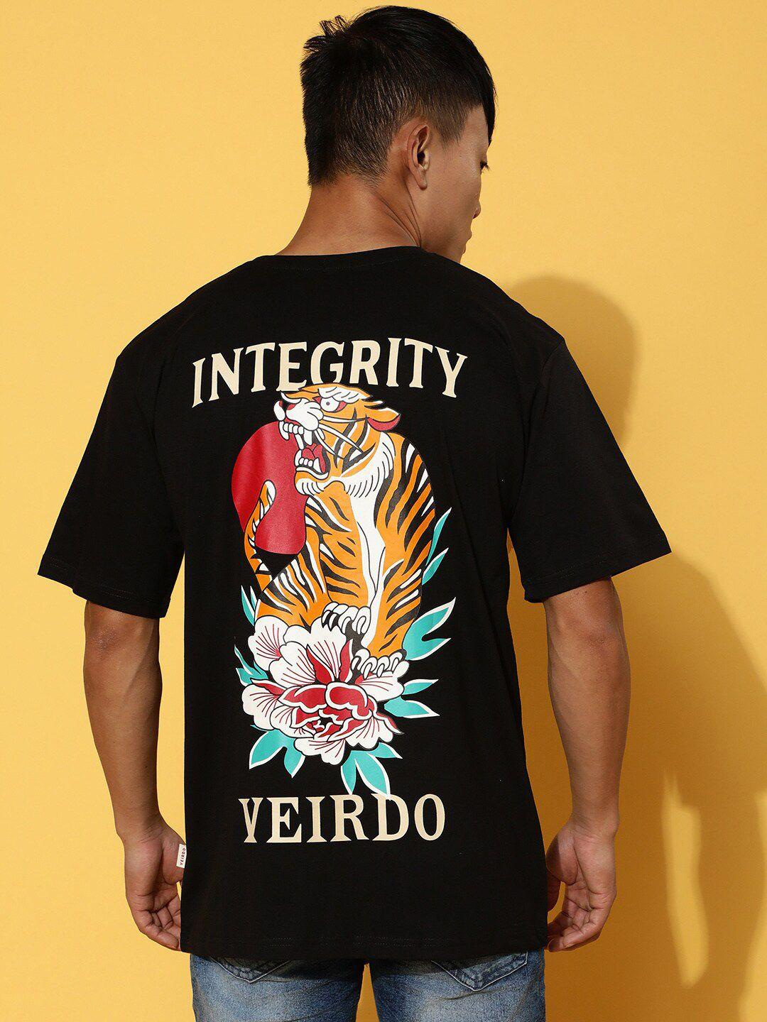 veirdo men black printed applique t-shirt