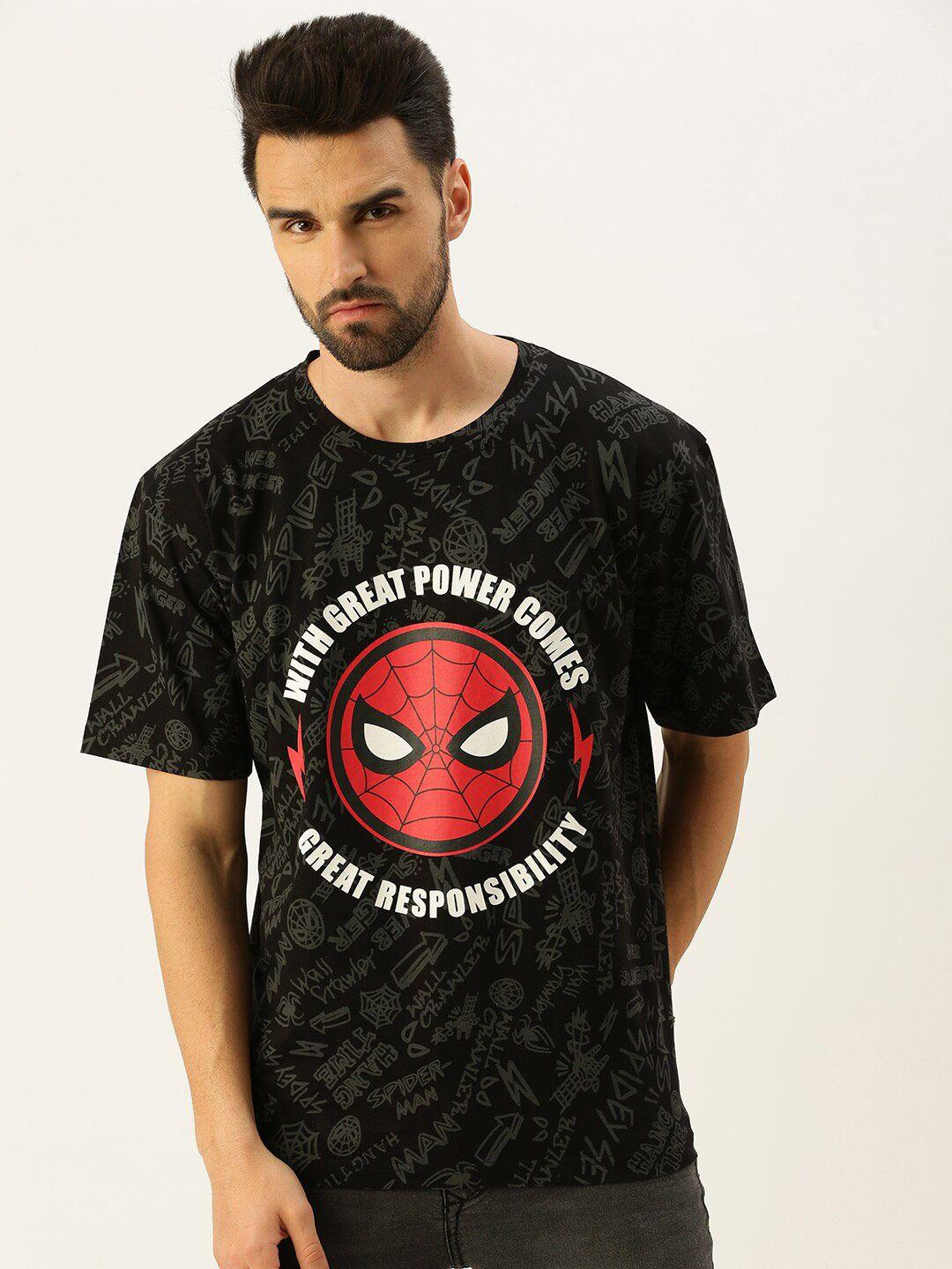 veirdo men black spider-man printed oversized t-shirt