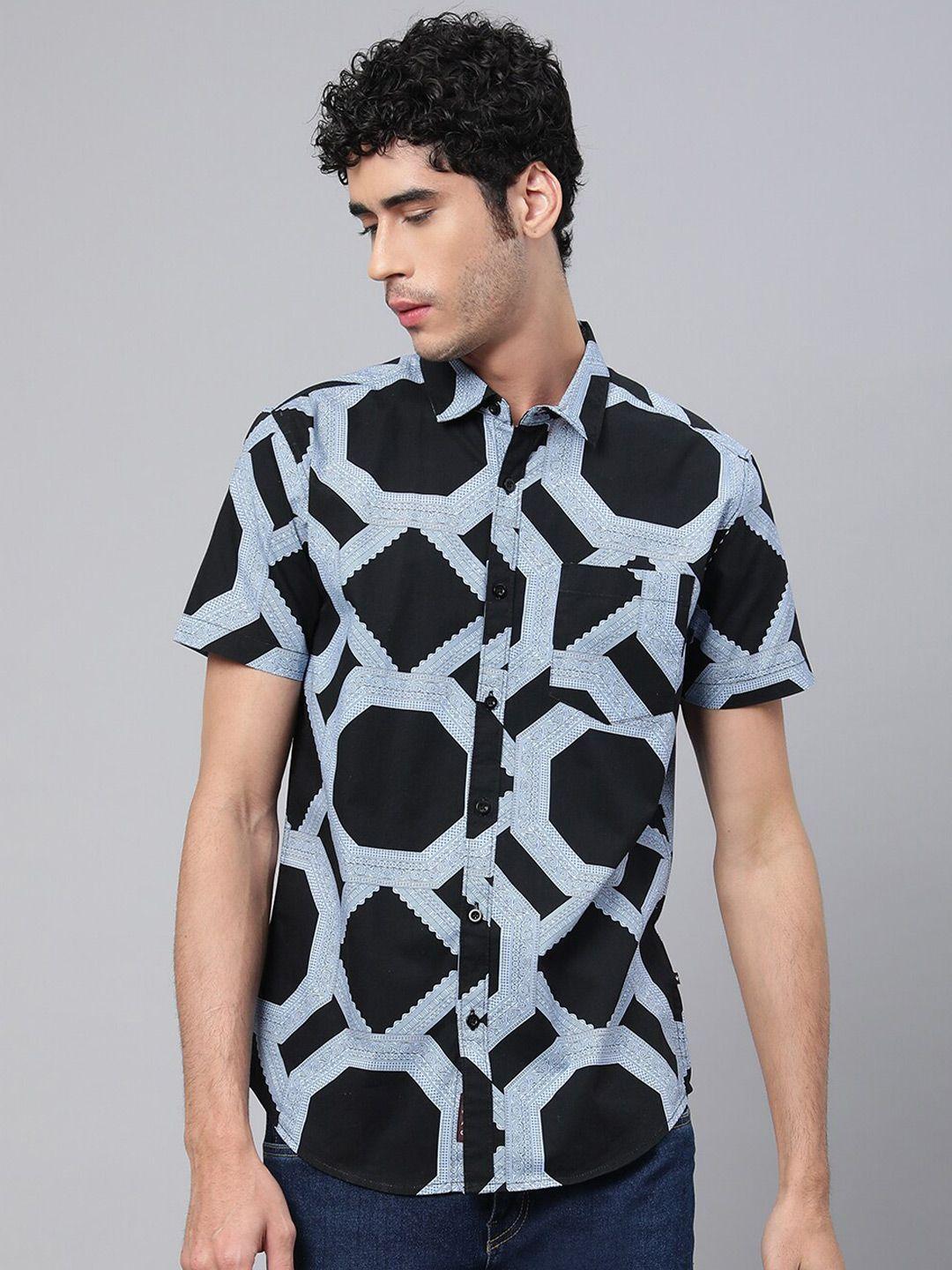 veirdo men grey geometric printed casual cotton shirt