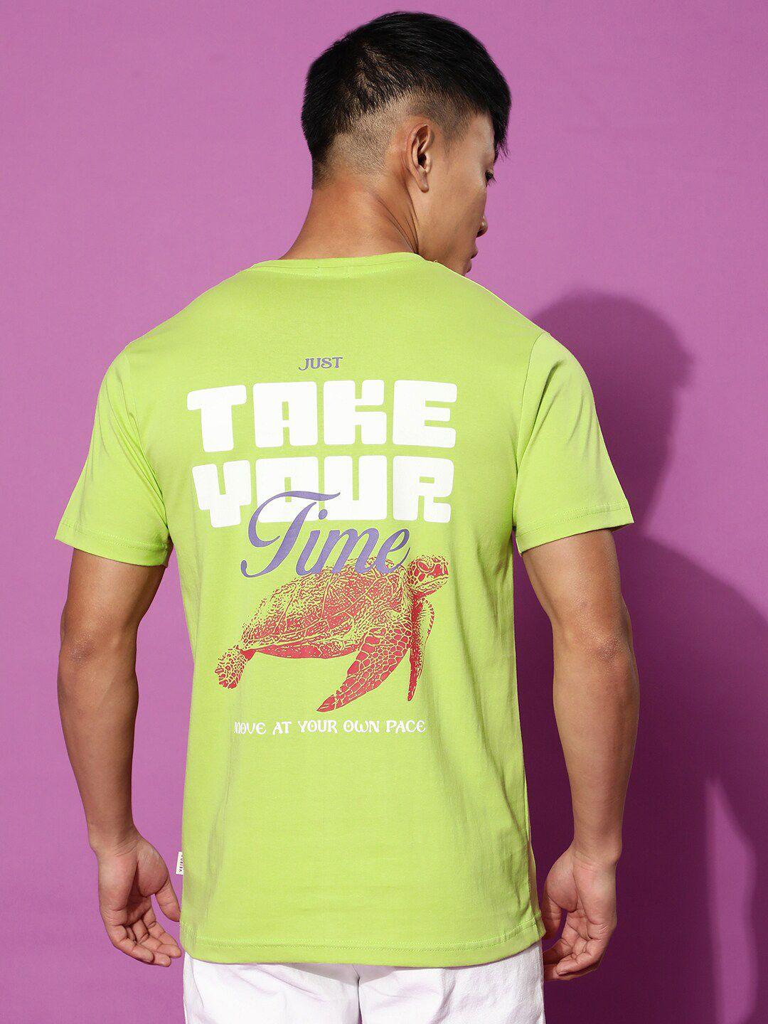 veirdo men lime green typography printed cotton t-shirt