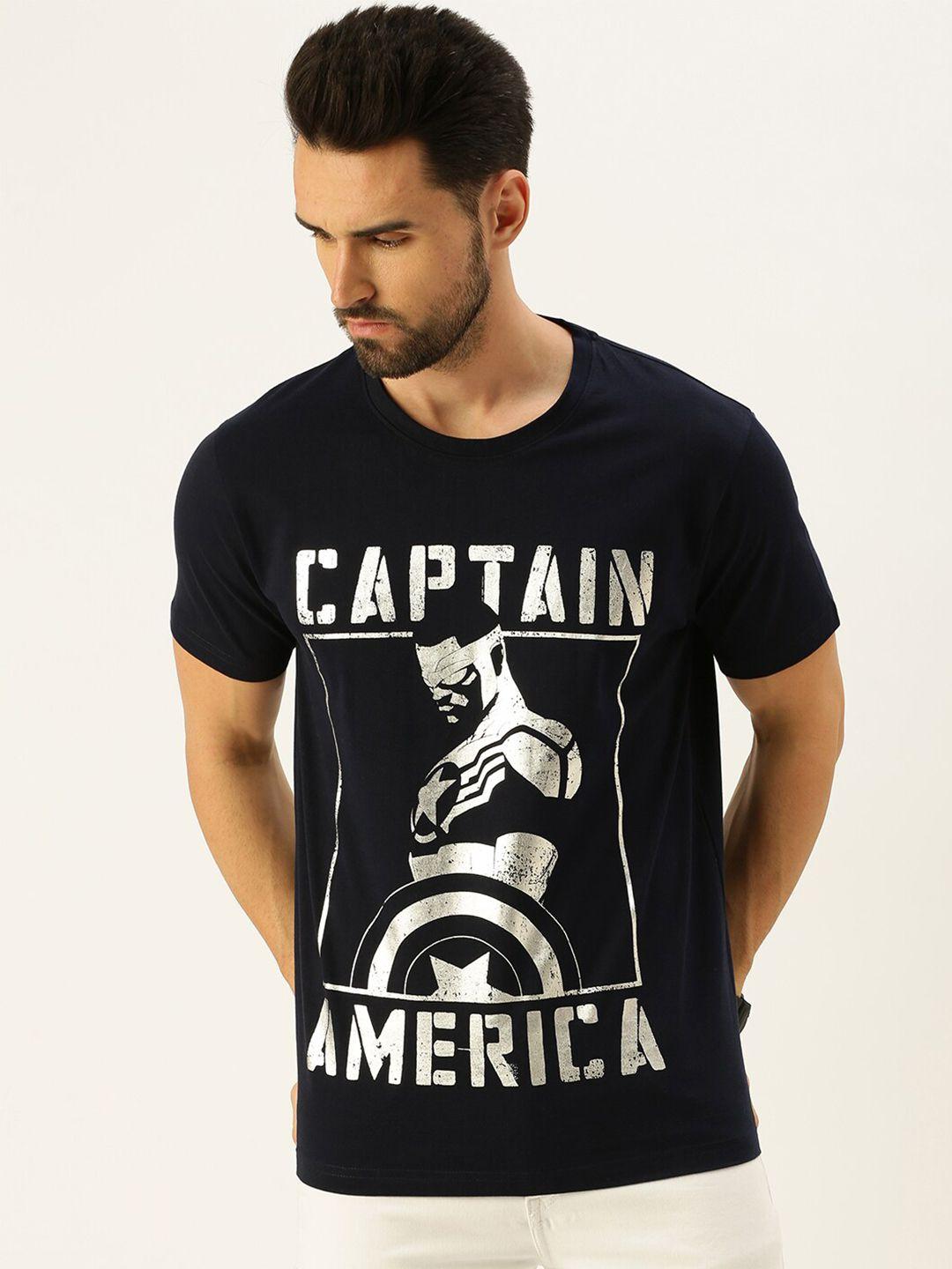 veirdo men navy blue & white captain america printed t-shirt