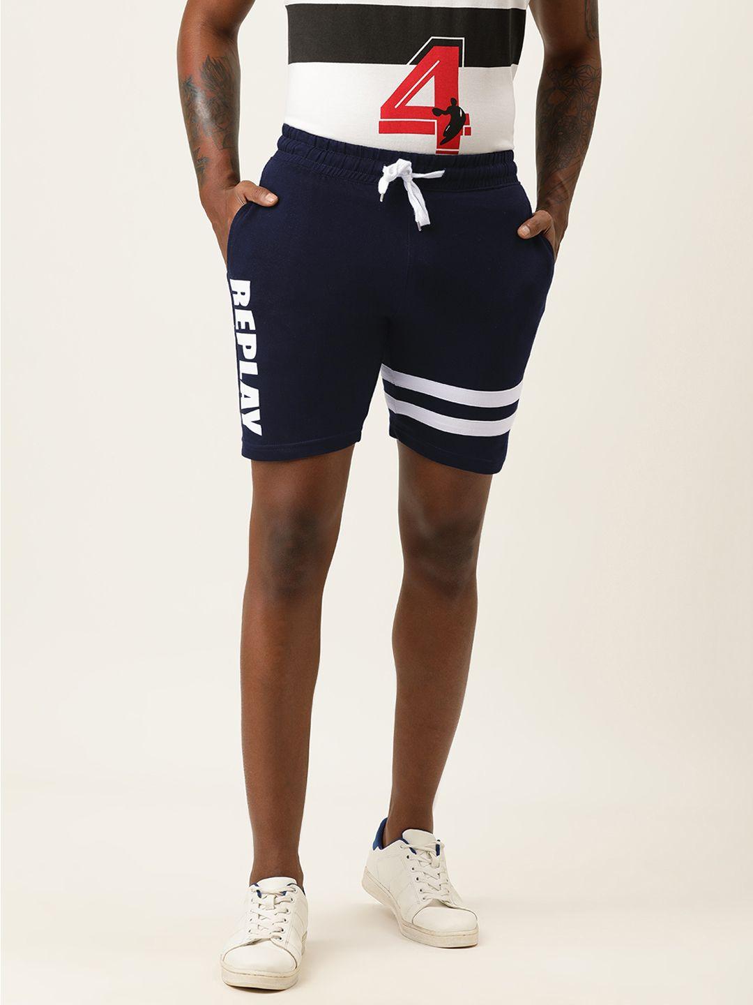 veirdo men navy blue typography printed mid-rise sports shorts