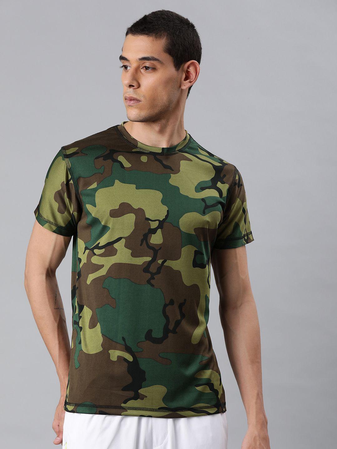 veirdo men olive green camouflage printed round neck t-shirt