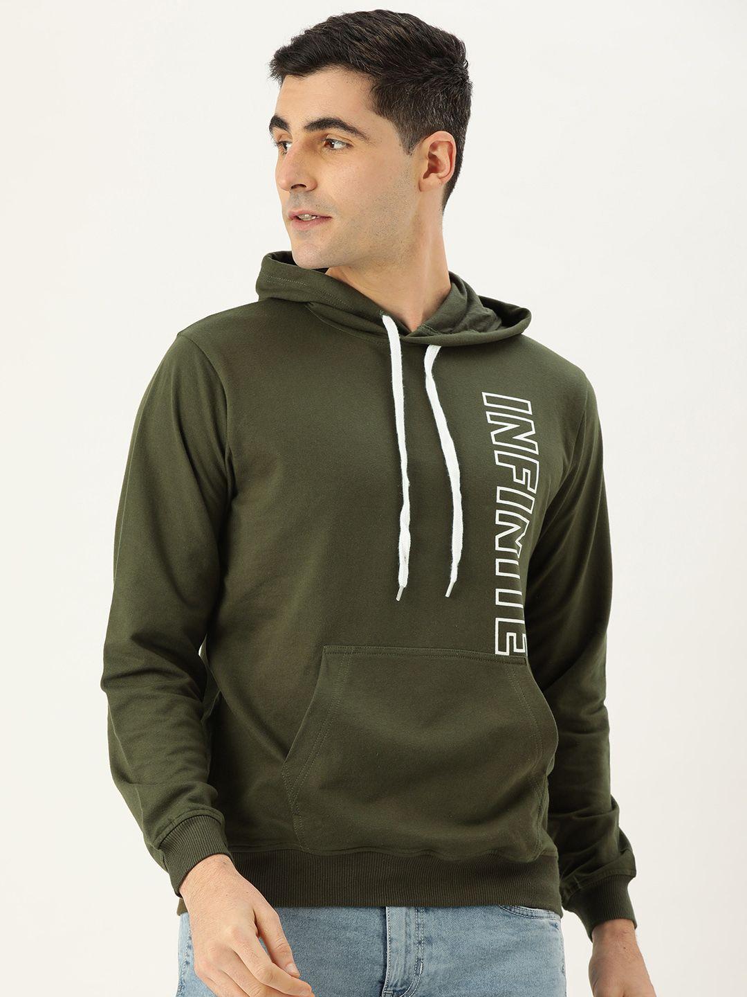 veirdo men olive green printed hooded sweatshirt