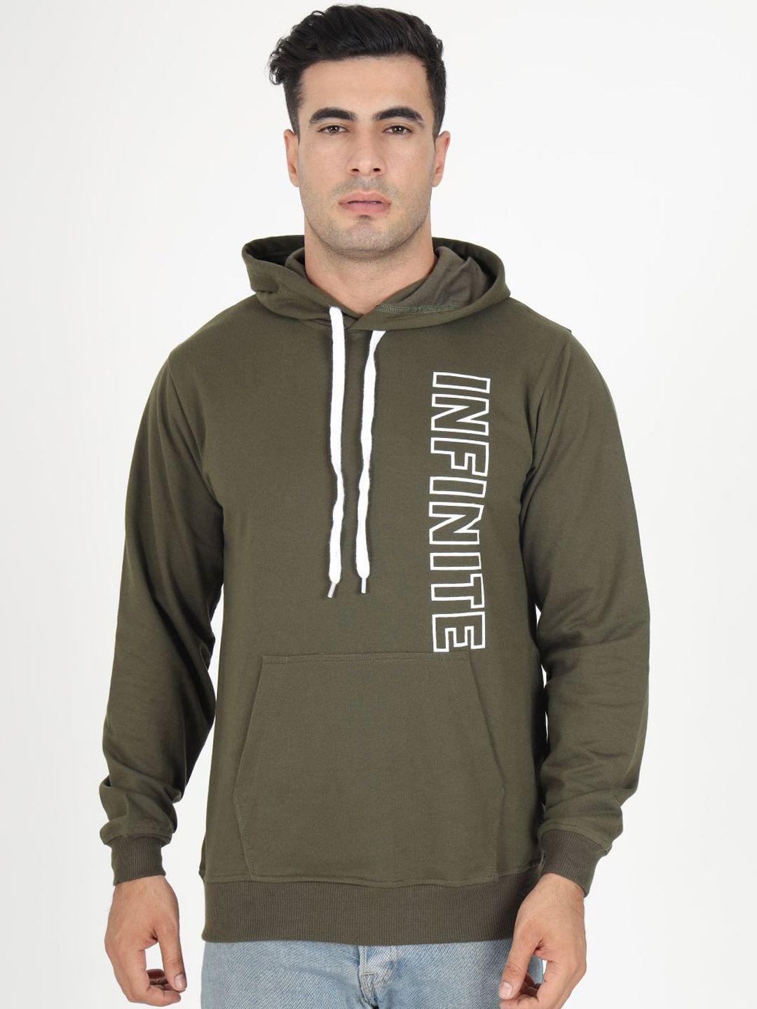 veirdo men olive green printed hooded sweatshirt