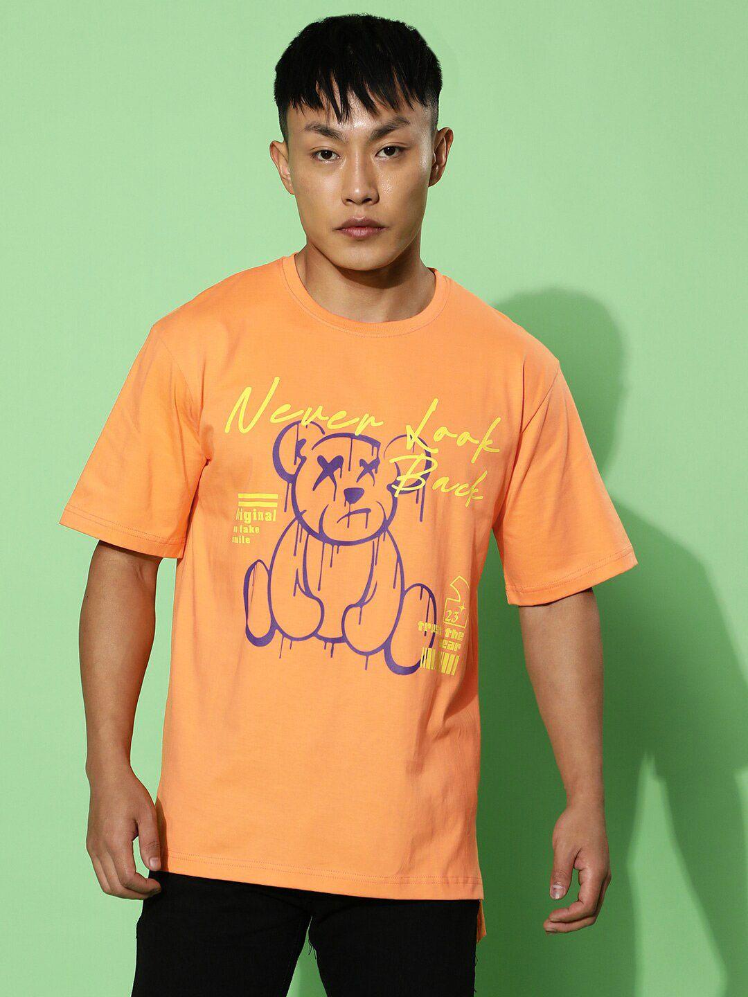 veirdo men orange printed loose t-shirt