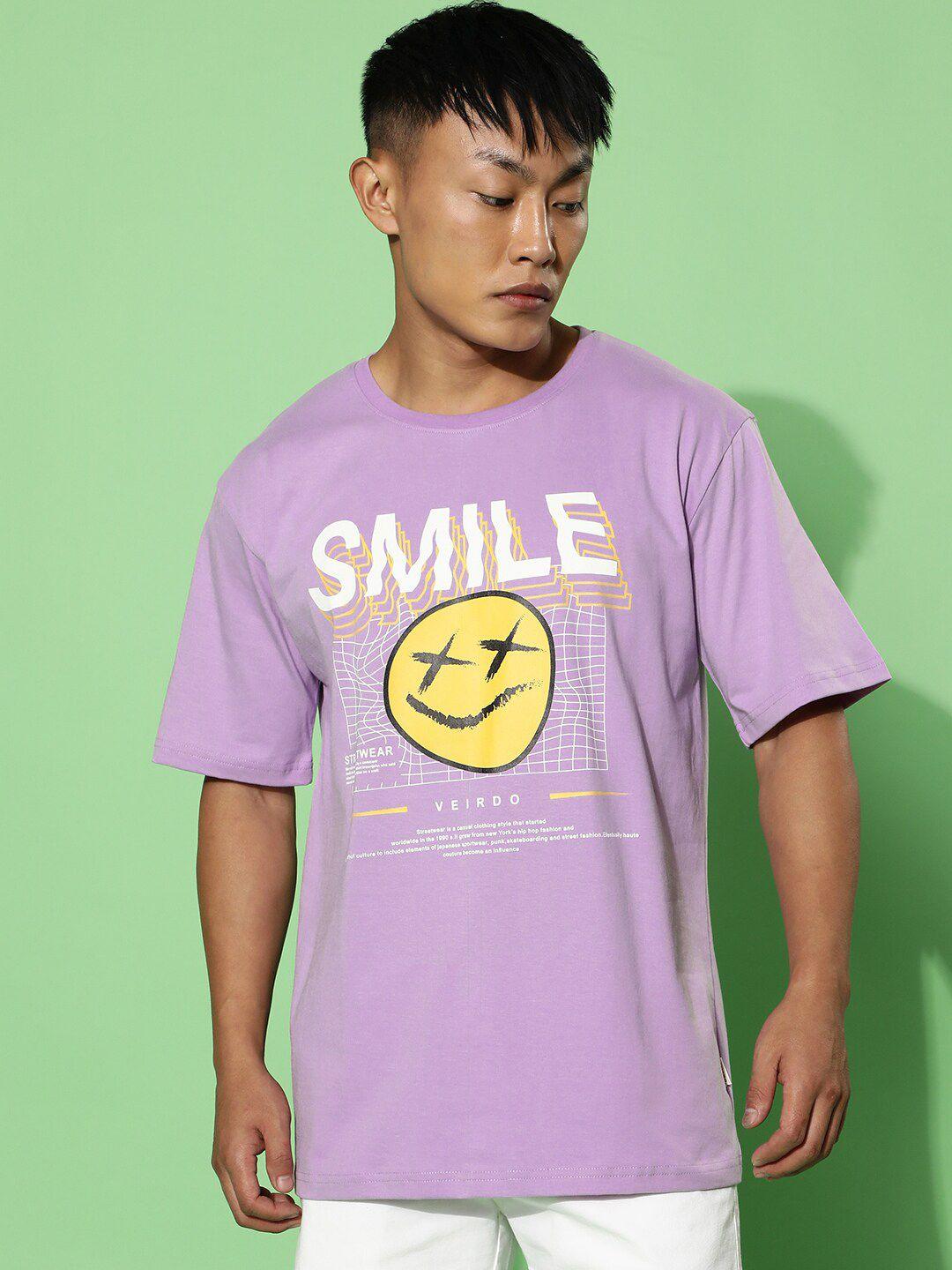 veirdo men purple printed applique t-shirt