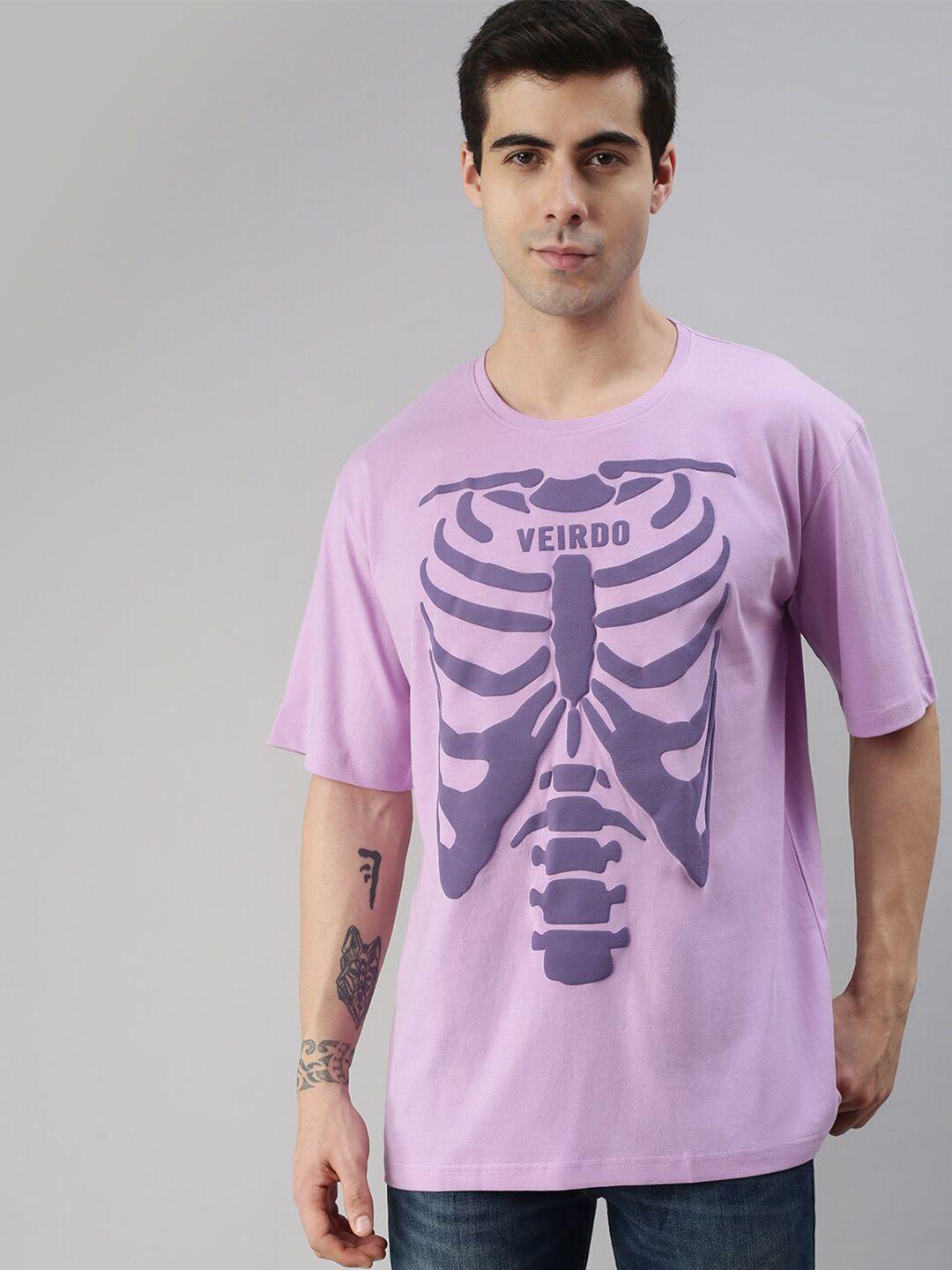 veirdo men purple printed raw edge loose t-shirt