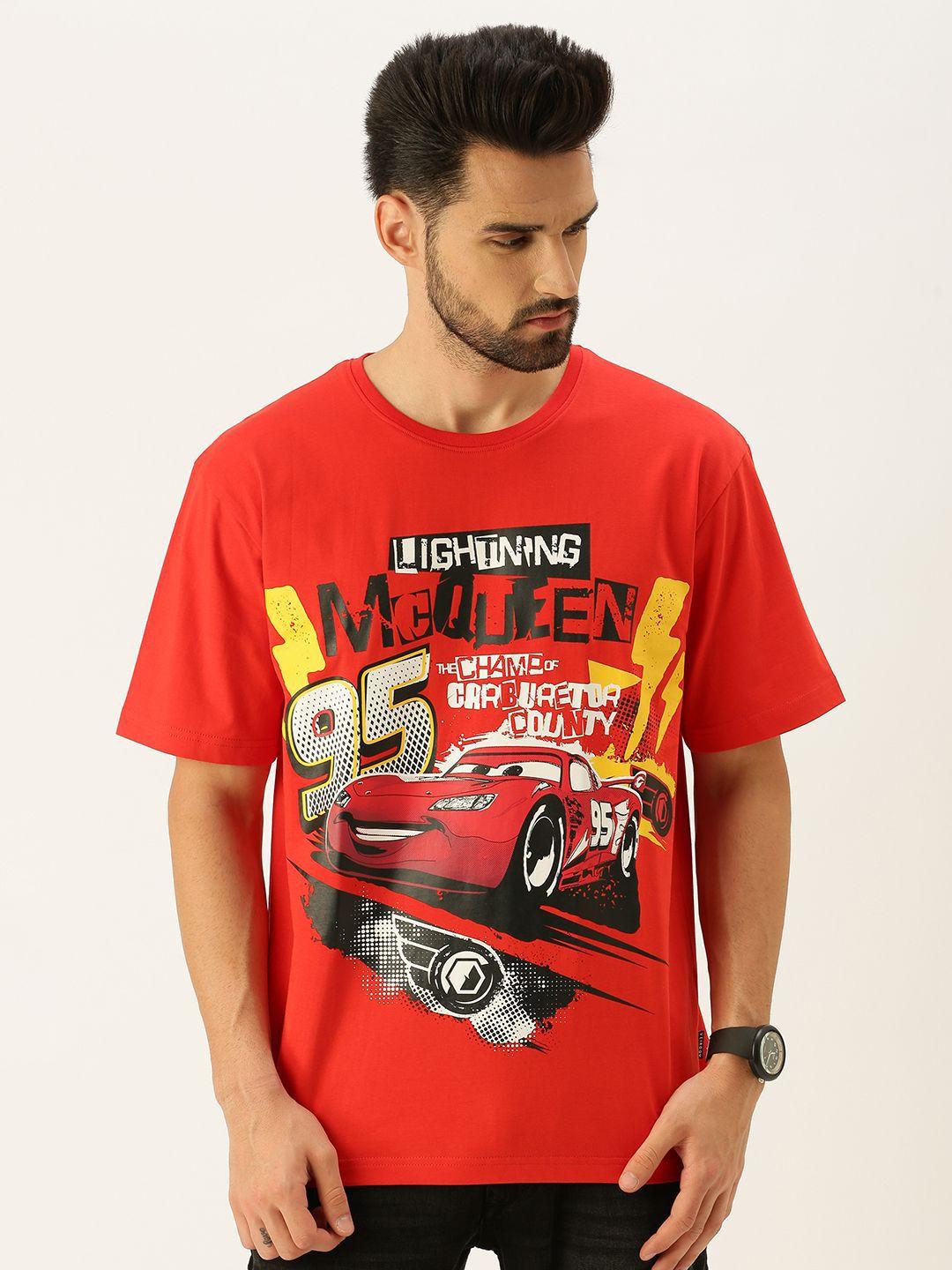 veirdo men red cars printed loose t-shirt