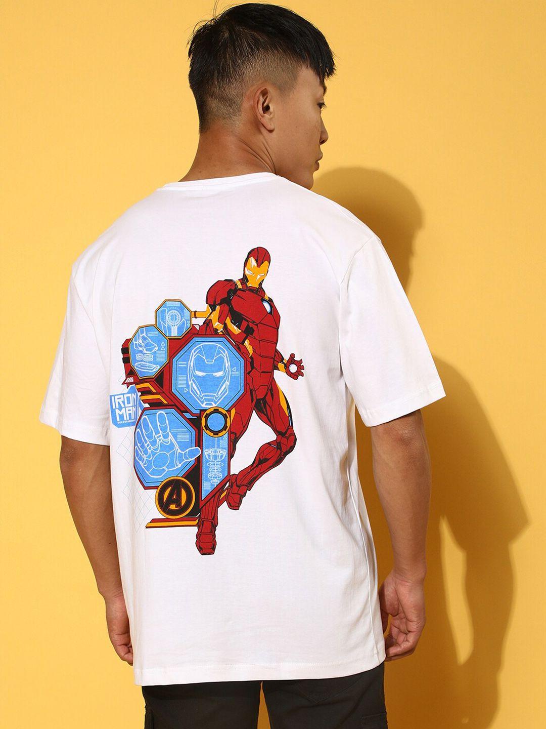 veirdo men white & red iron man graphic printed loose cotton t-shirt
