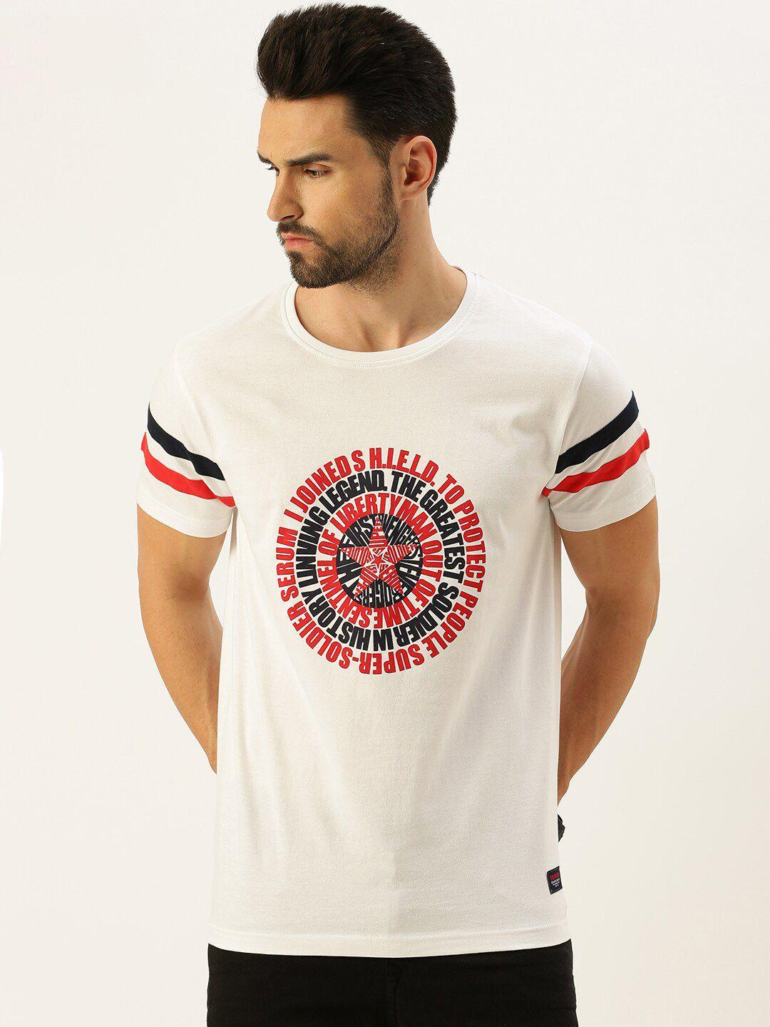 veirdo men white typography captain america printed applique t-shirt