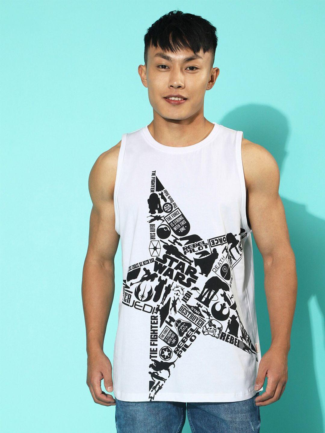 veirdo white & black graphic star wars printed sleeveless cotton t-shirt