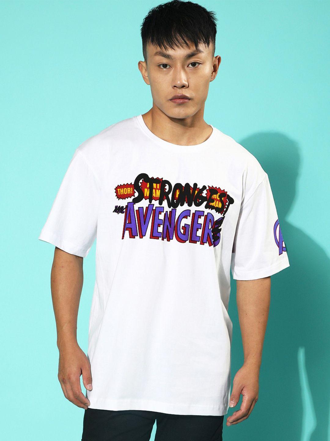 veirdo white avengers typography printed cotton oversized t-shirt