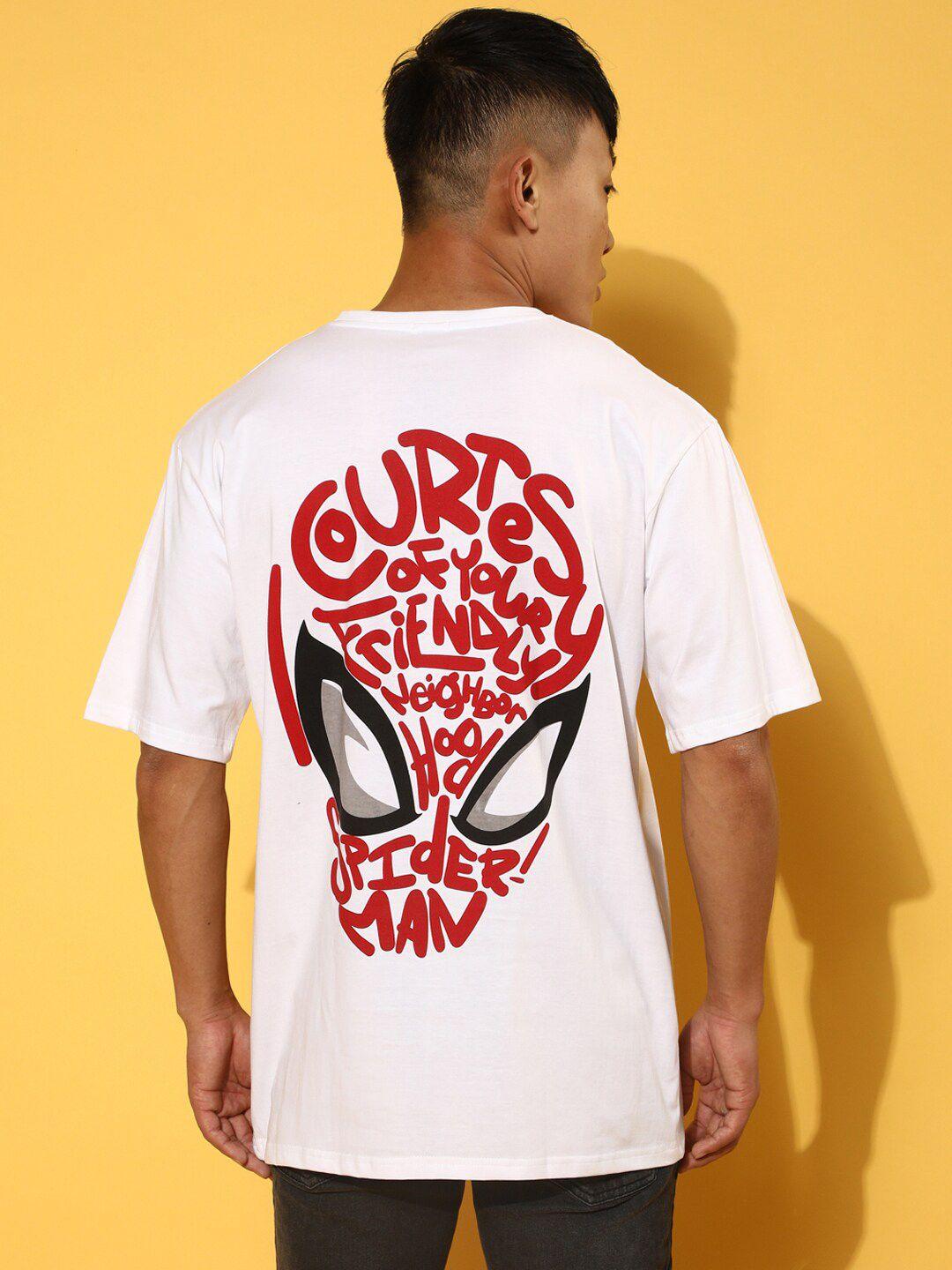 veirdo white spiderman typography printed cotton oversized t-shirt
