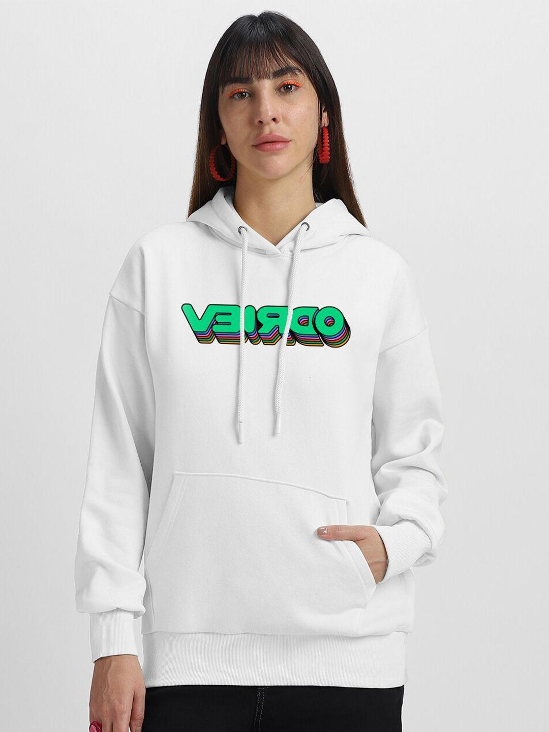 veirdo white typography printed hooded fleece pullover sweatshirt