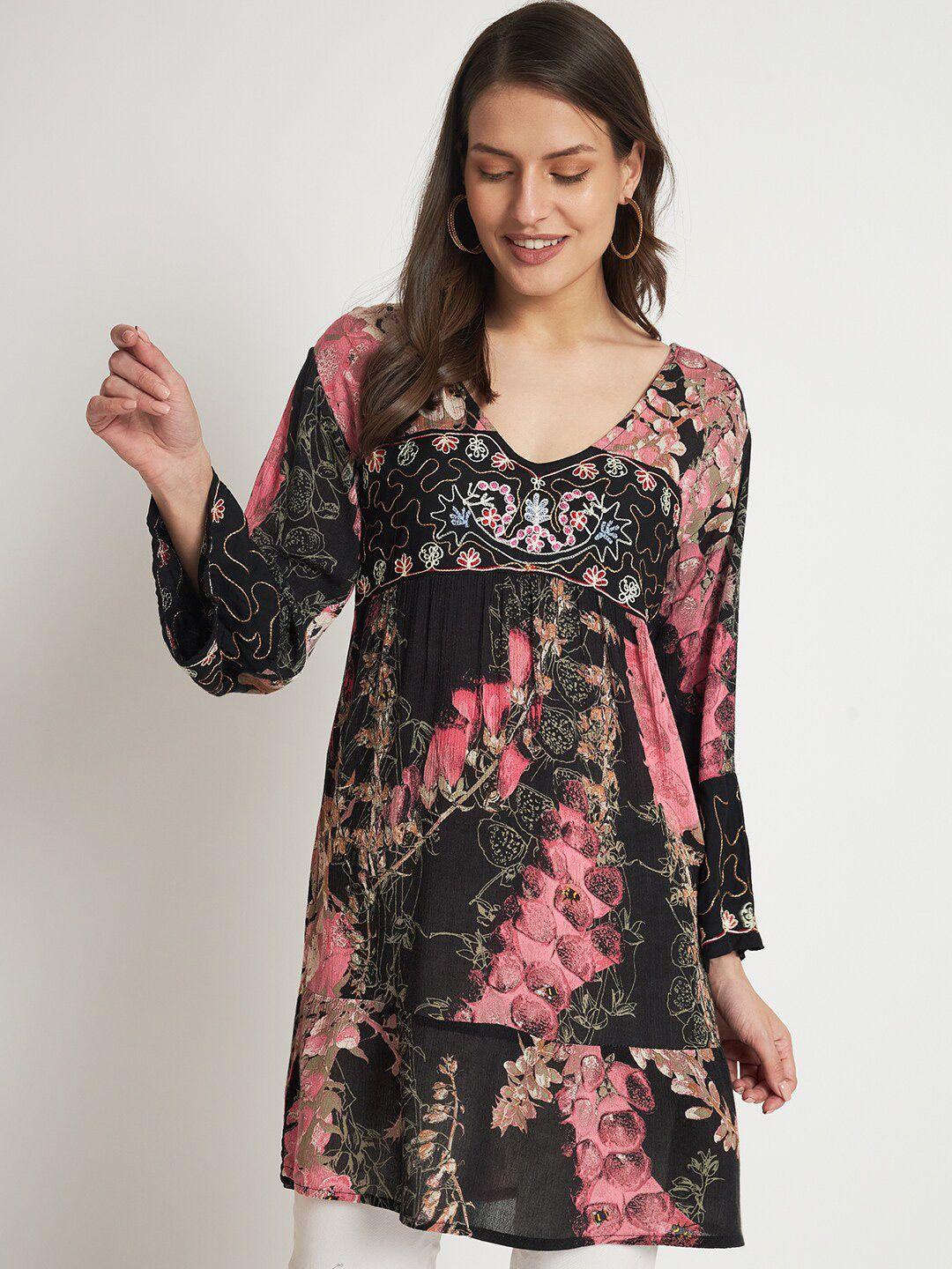 veldress ethnic motifs embroidered longline top