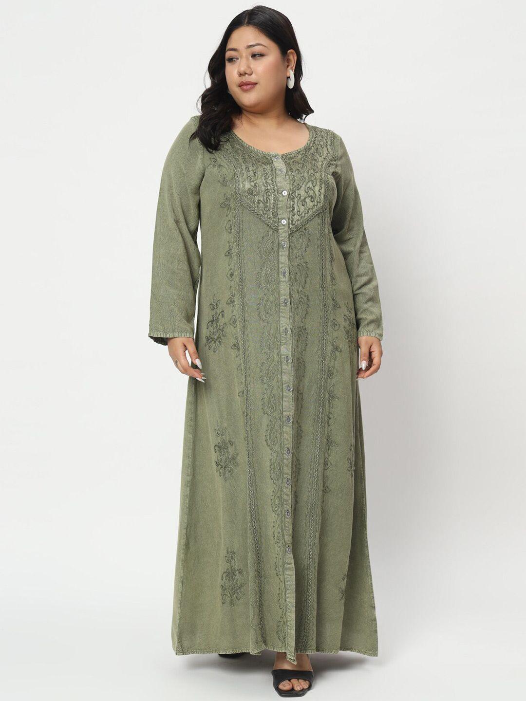 veldress green floral embroidered fit & flare maxi dress