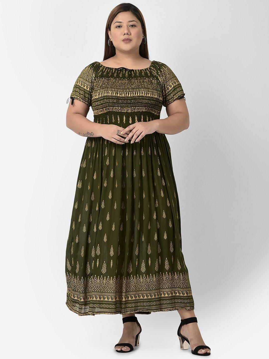 veldress  plus size women green foil printed maxi dress