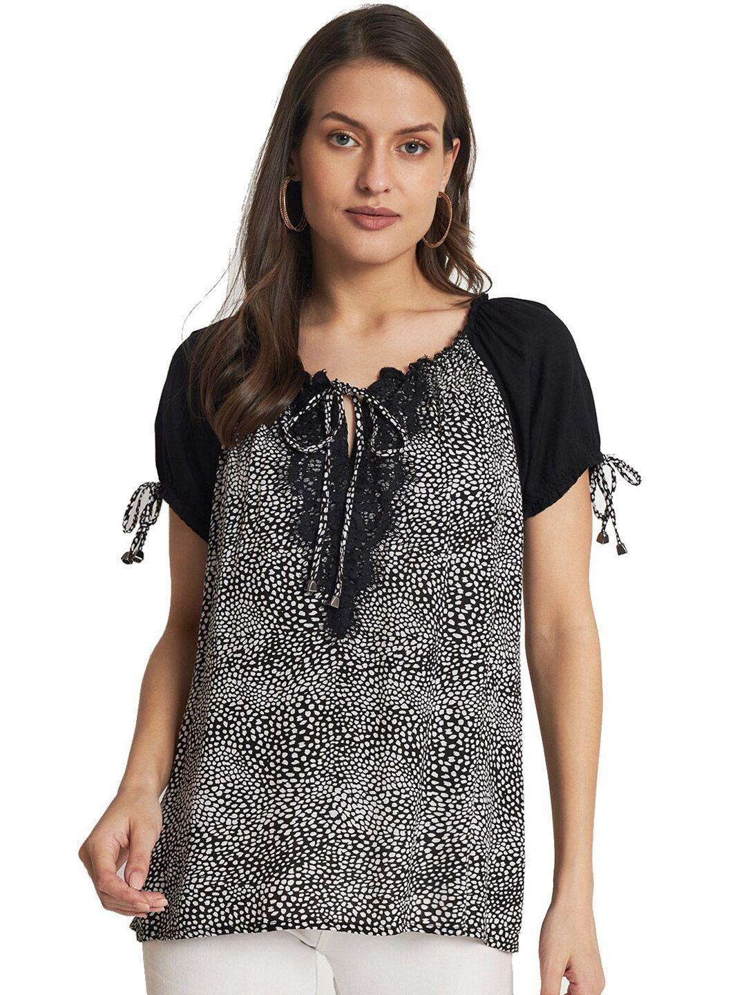 veldress abstract printed tie-up neck tie-ups top