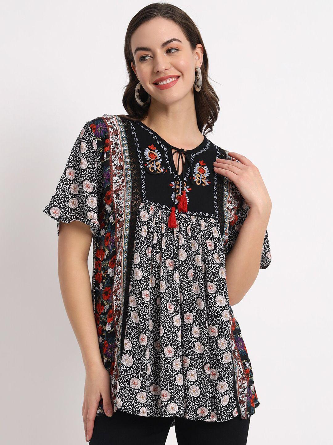 veldress black floral print crepe top