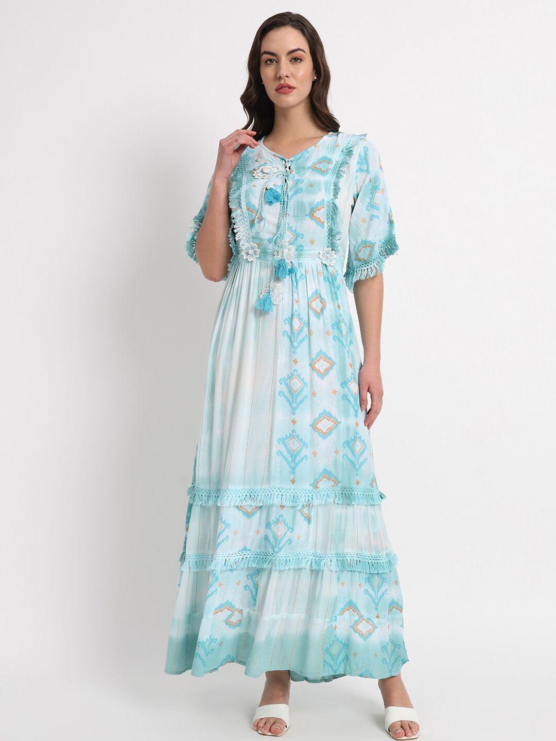 veldress blue floral embroidered fit & flare maxi dress