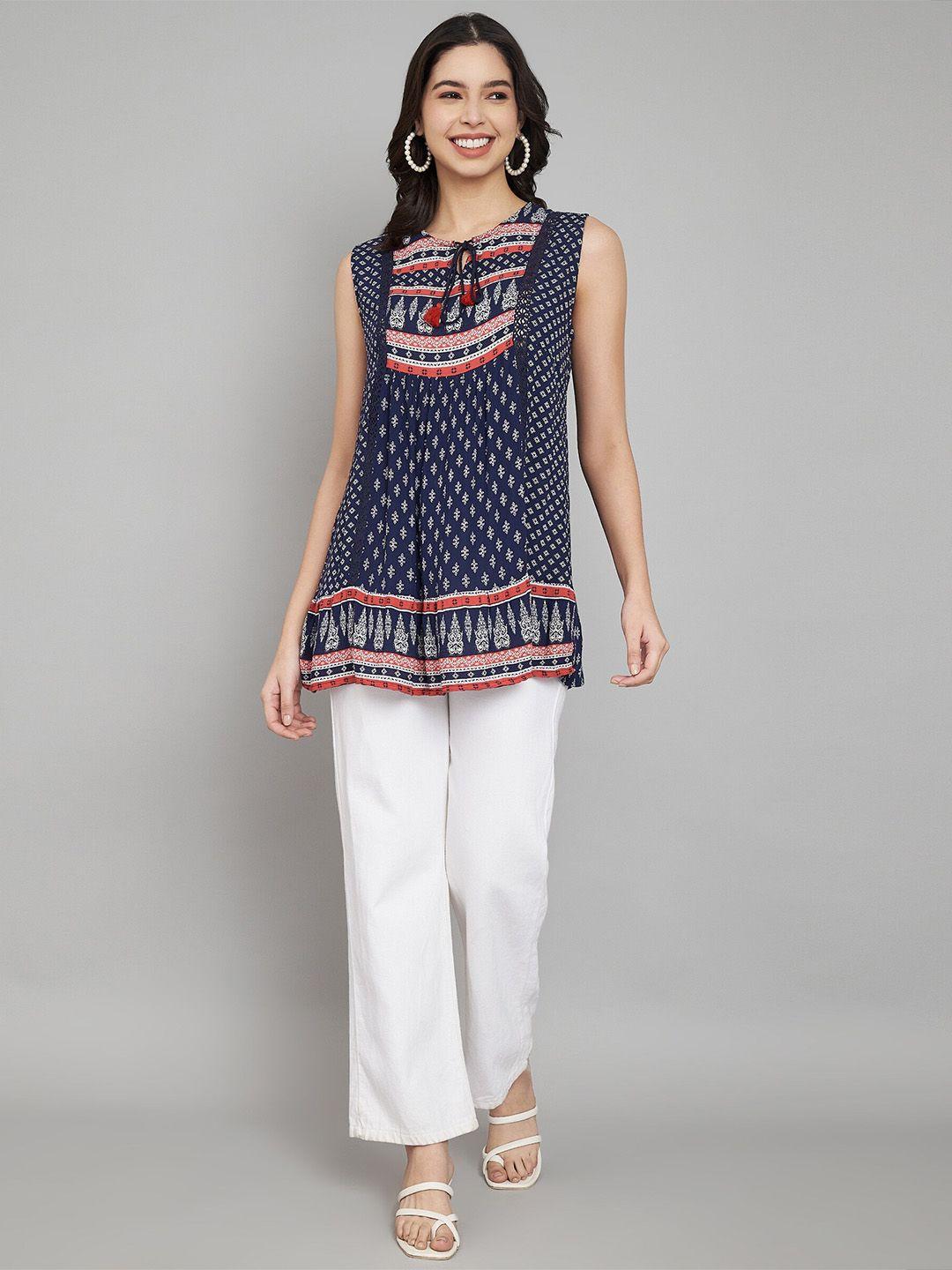 veldress ethnic printed crepe a-line top