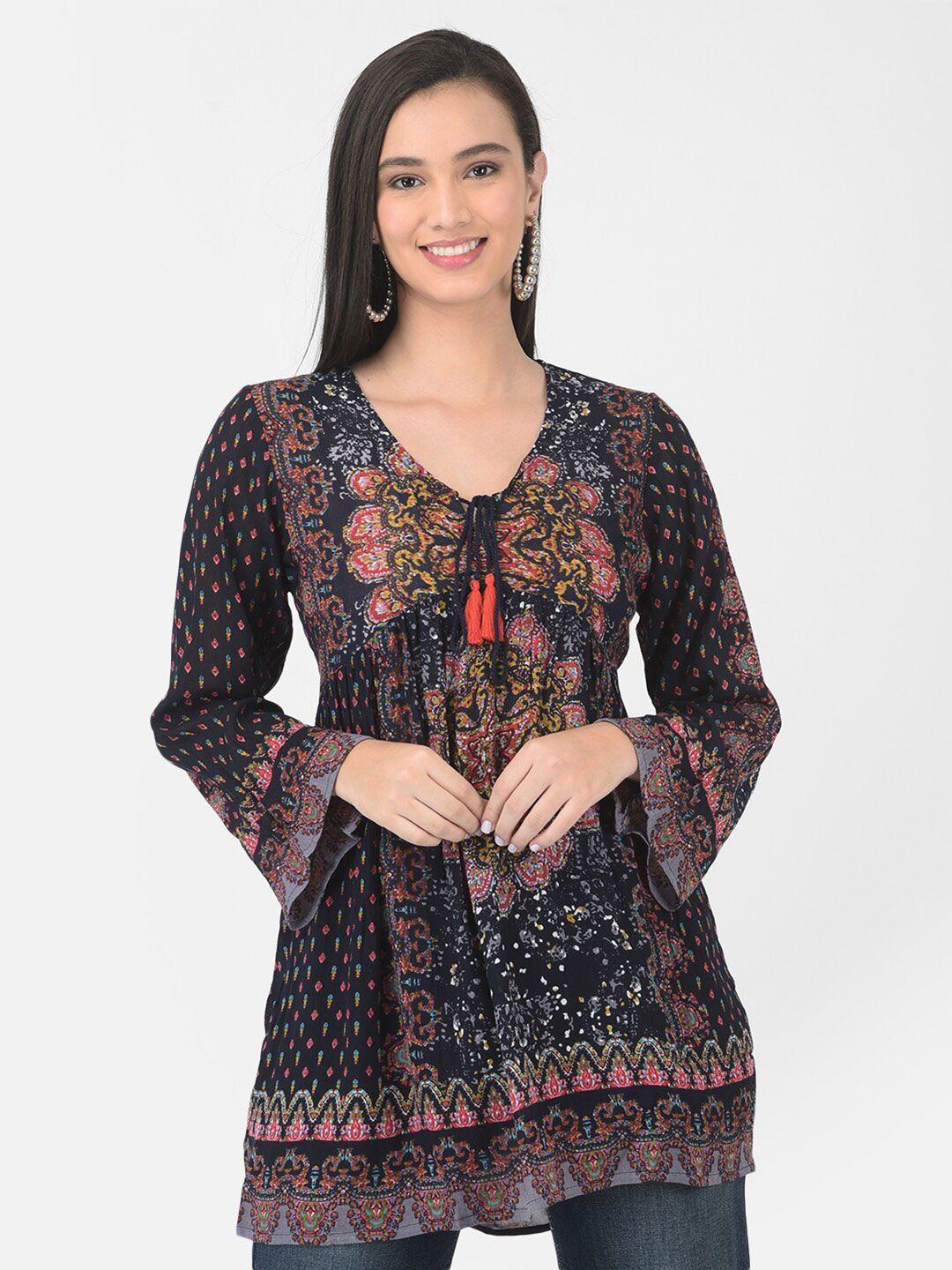 veldress navy blue & raisin black print empire longline top