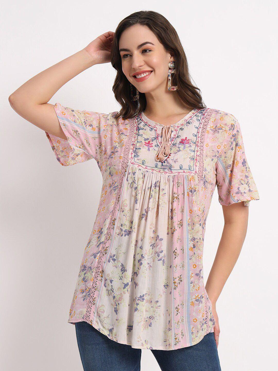 veldress pink floral print crepe top