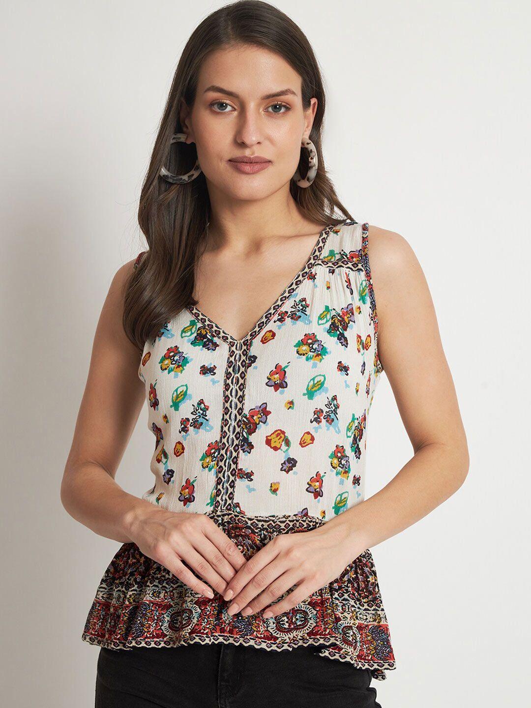 veldress white floral print peplum top