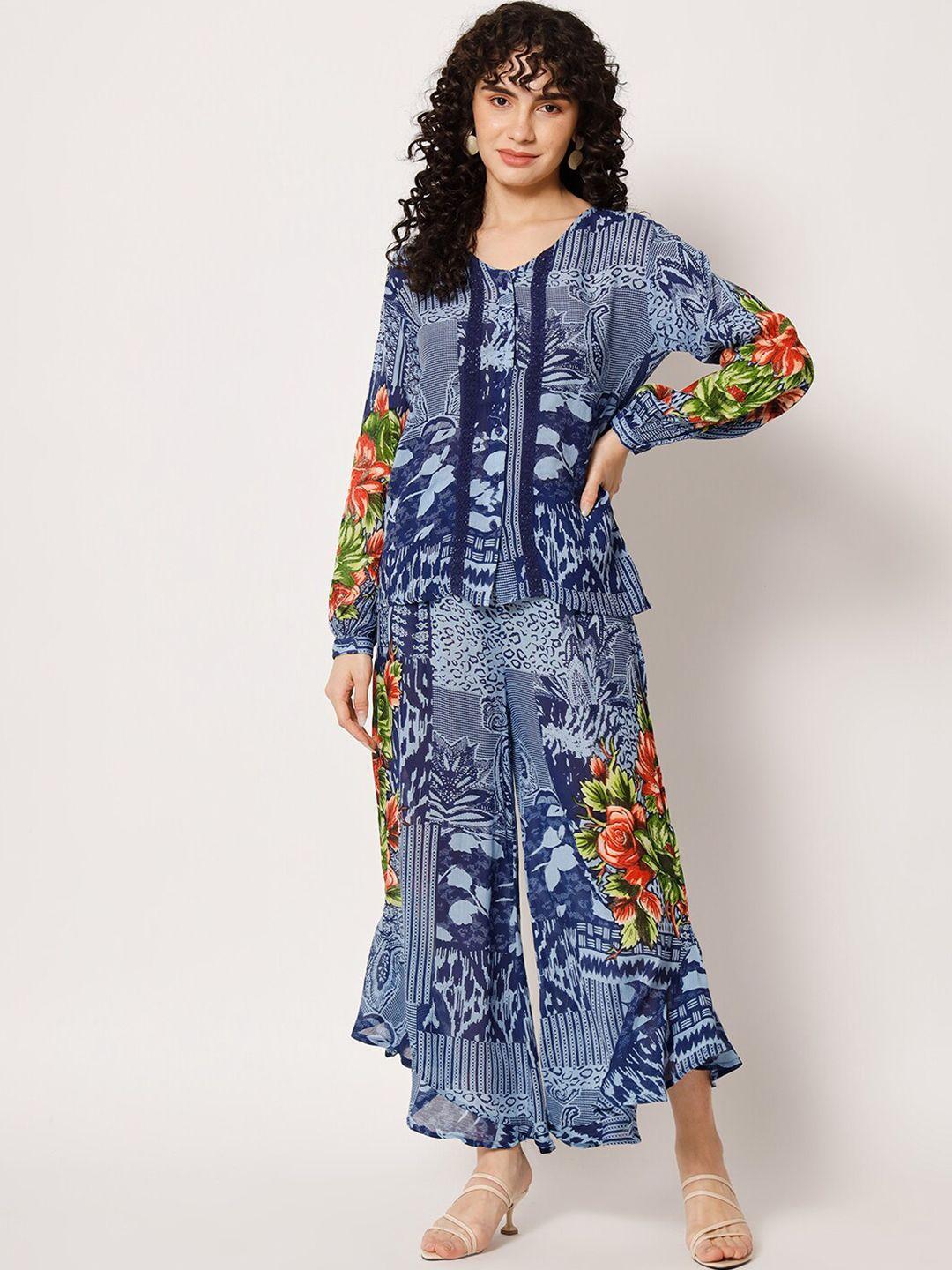 veldress women floral printed top with palazzos