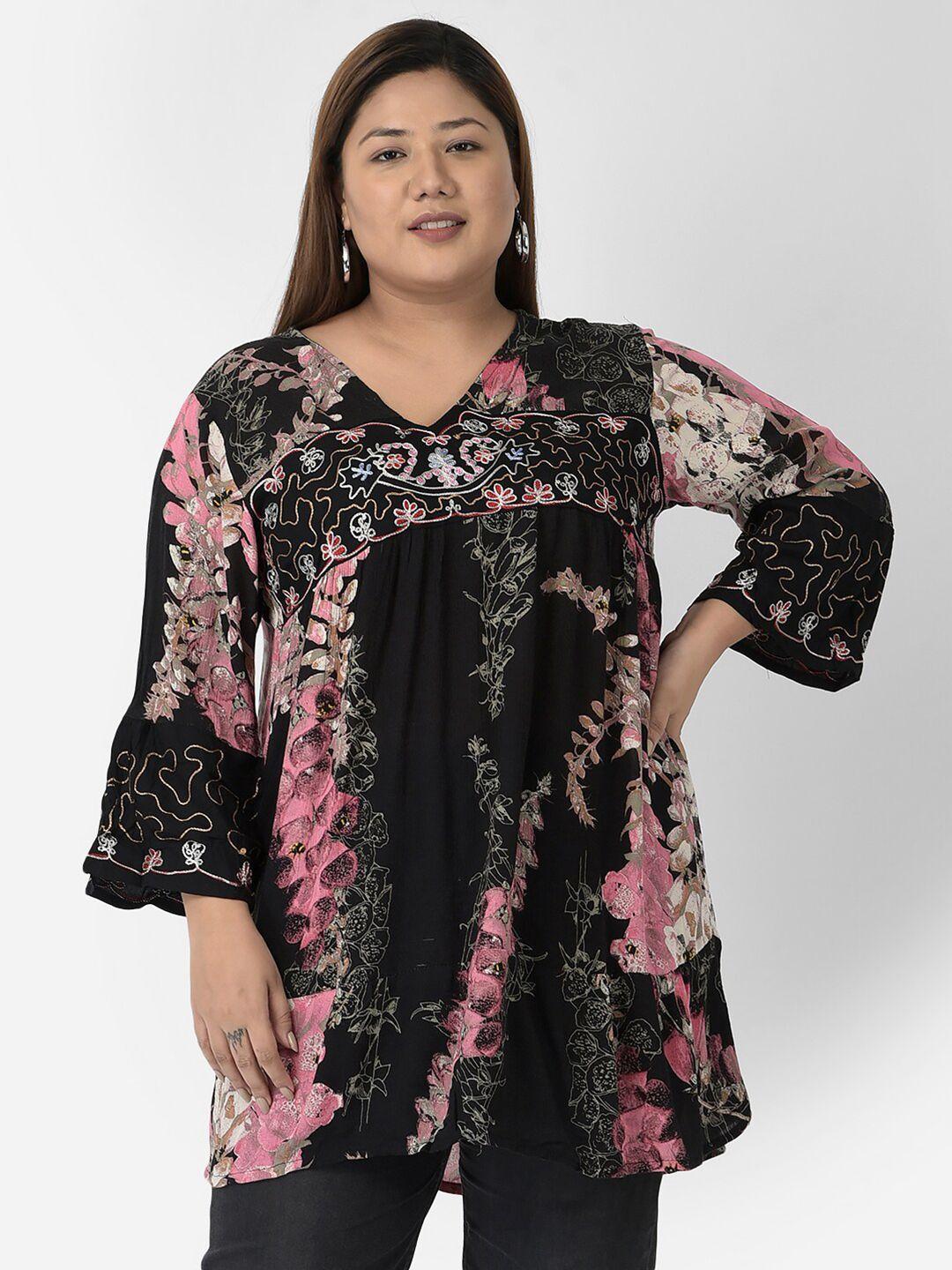 veldress women plus size multicoloured floral print empire longline top