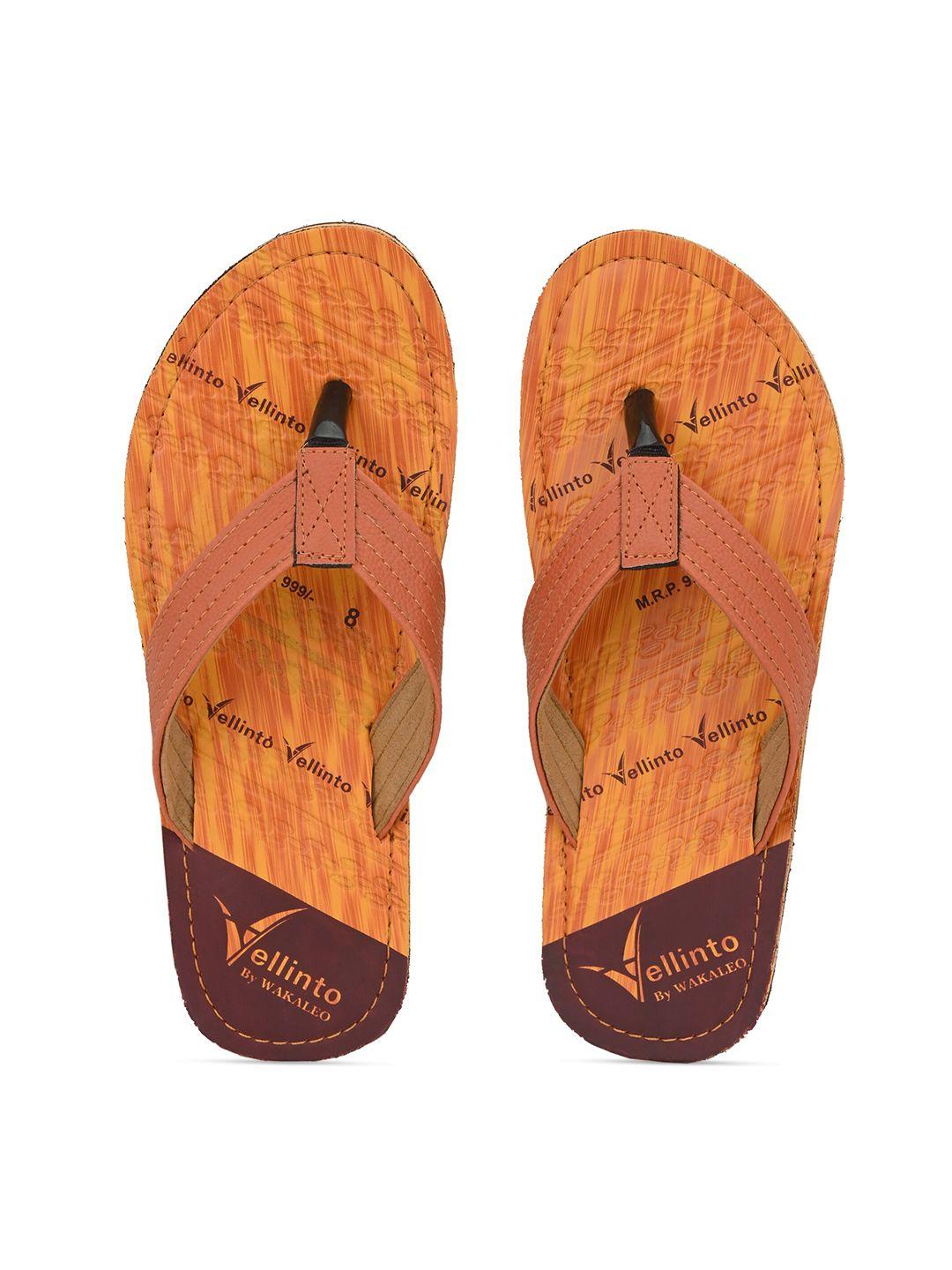 vellinto men beige & brown printed thong flip-flops