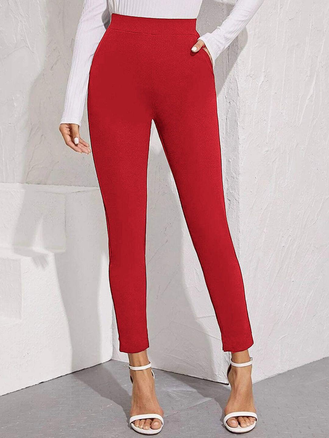 velmita women high-rise plain slim fit cropped trousers