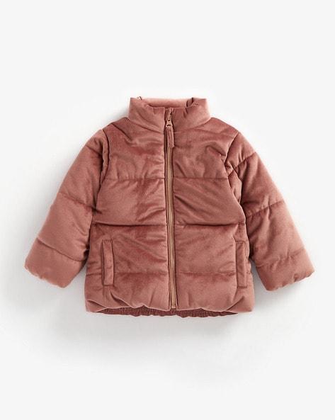 velour puffer jacket with insert pockets