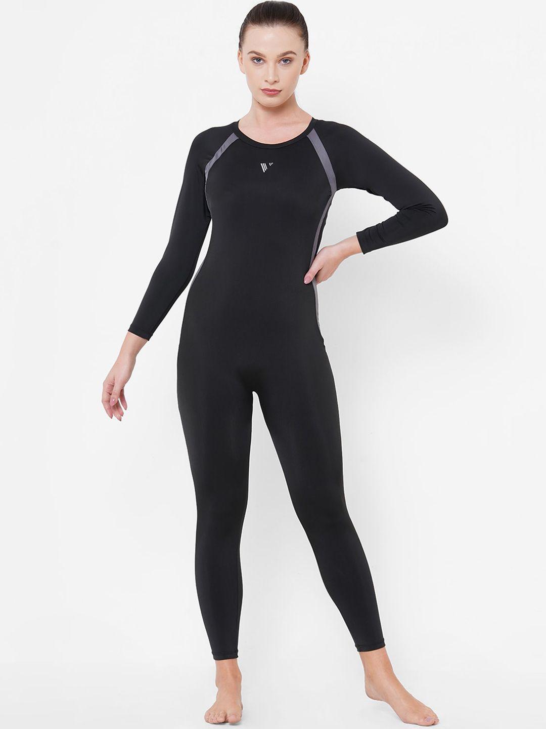 veloz women black solid swimwear bodysuit