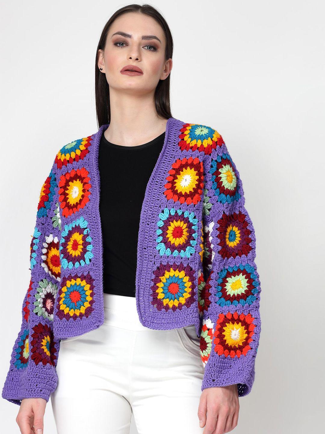 velvery crochet granny square acrylic front open sweater